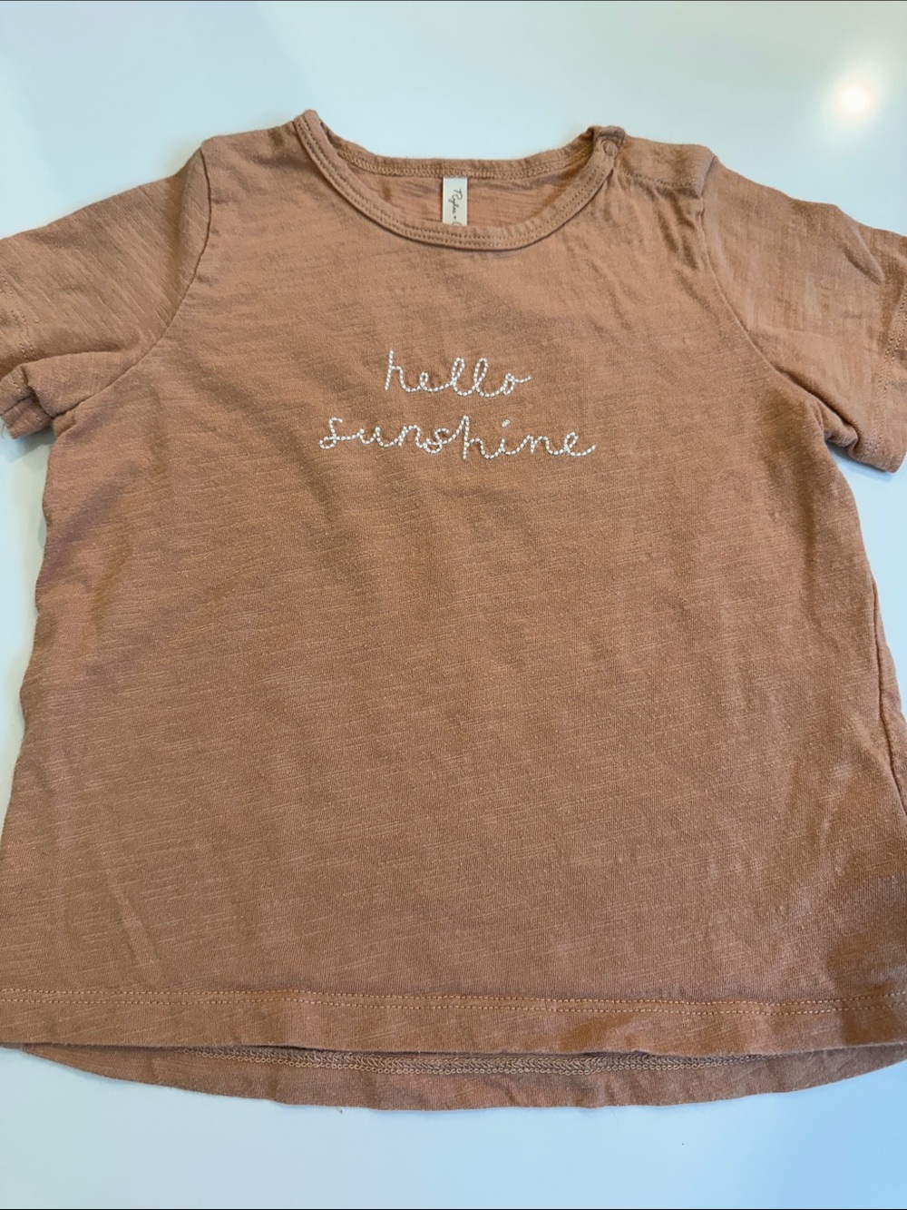 Rylee + Cru Hello Sunshine Embroidered Cotton Slub Tee Terracotta 18-24M